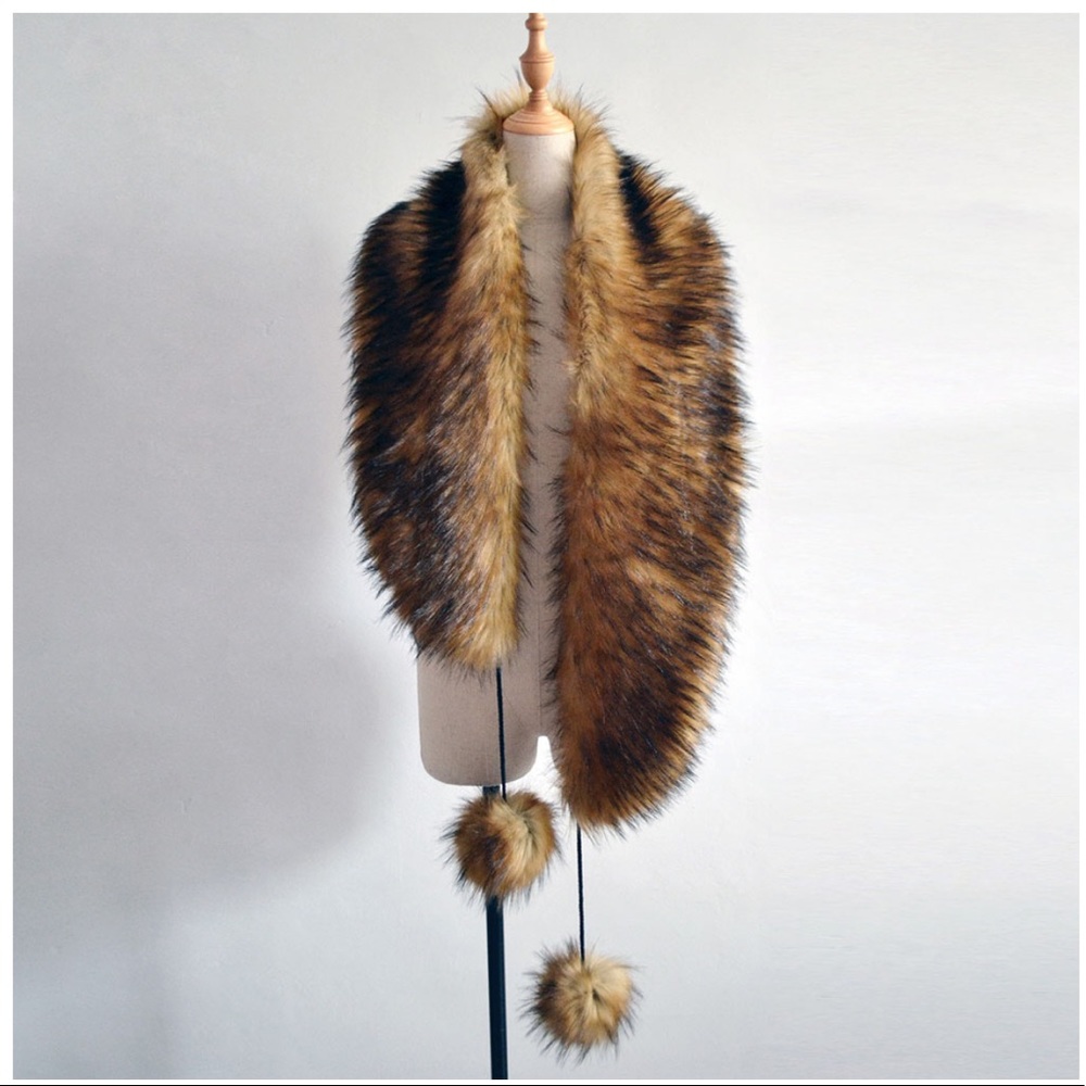 Luxury Fur Shawls Scarves With Pompom Ball fluffy
